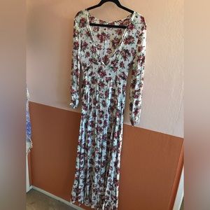 White Maxi Dress with Pink Roses